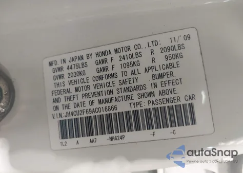 2010 Acura Tsx 2.4 z USA, uszkodzony, nr VIN JH4CU2F69AC016866
